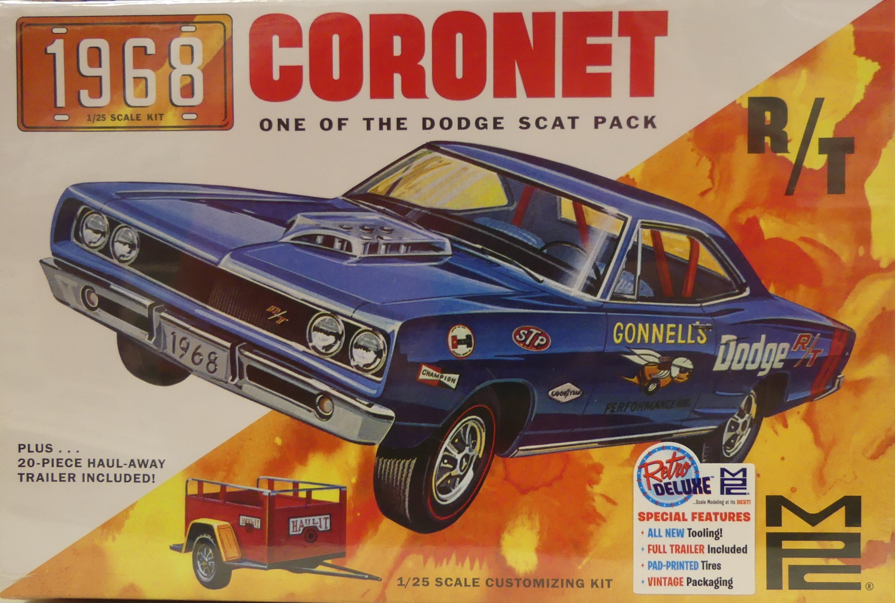MPC 1968 Dodge Coronet Hardtop w/Trailer 1:25 Scale Model Kit