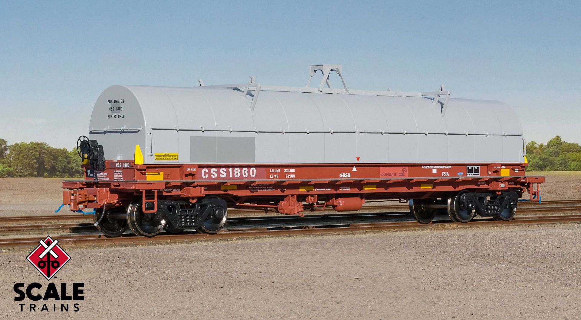 Rivet Counter HO Scale Thrall-Trinity 42’ Single-Hood Coil Steel Car, CSS/Ex-Conrail Coil Shield 2 Patch/Gray Hood