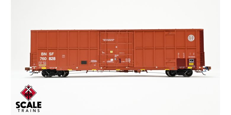 Rivet Counter HO Scale Trinity 60' 7500 12' Plug-Door High-Cube Boxcar, BNSF/Circle Cross Logo/Conspicuity Stripes