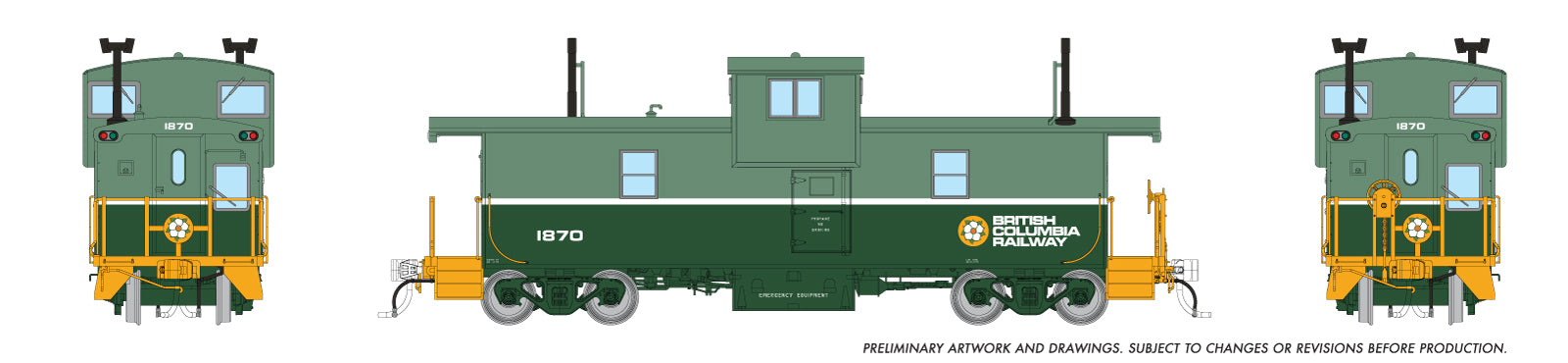 Rapido HO Scale BC Rail Squamish Caboose - Early Dogwood Logo *Reservation*