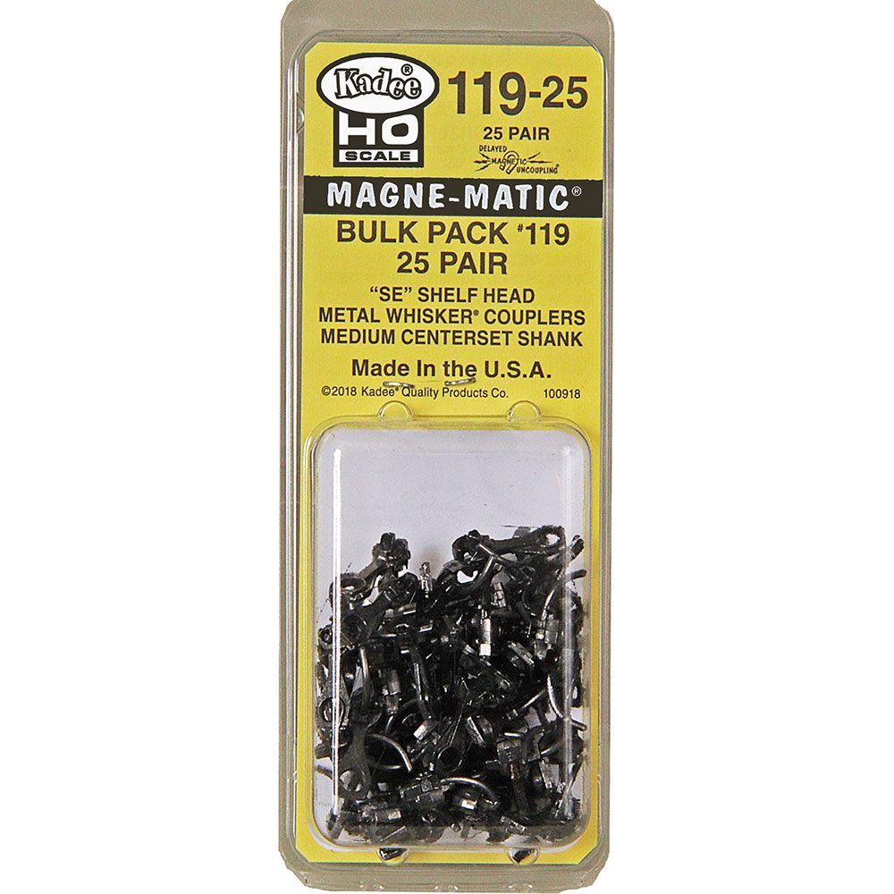 #119-25 HO Scale Bulk Pack - 25 pair #119 SE Shelf Whisker® Metal Coupler - Medium (9/32") Centerset Shank