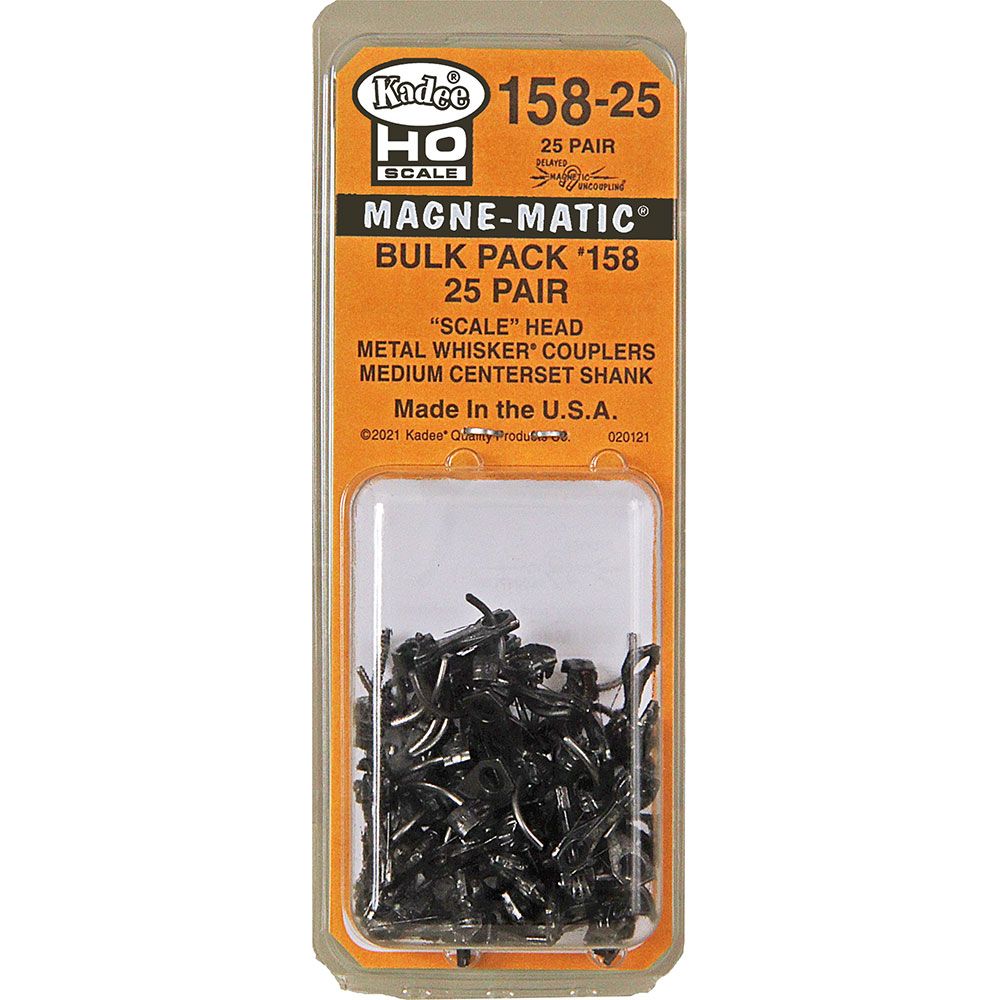 #158-25 HO Scale Bulk Pack - 25 pair #158 Scale Whisker® Metal Couplers - Medium (9/32") Centerset Shank