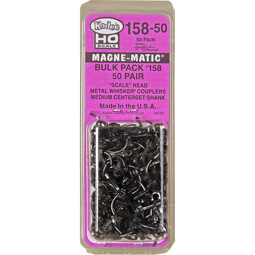 #158-50 HO Scale Bulk Pack - 50 pair #158 Scale Whisker® Metal Couplers - Medium (9/32) Centerset Shank"