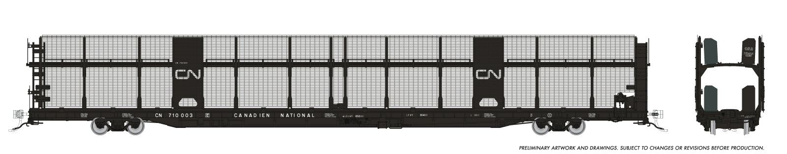 Rapido HO Scale NSC 89’ Bi- Level Autorack - Canadian National — Late (6 Pack)  *Reservation*