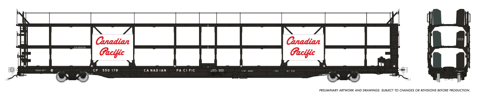 Rapido HO Scale NSC 89’ Tri- Level Autorack - Canadian Pacific Script- Single Car  *Reservation*