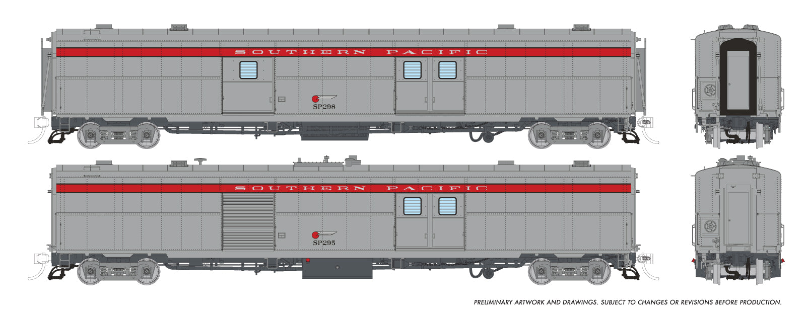 Rapido HO Scale PC&F 66-B-2 Economy Baggage + Power Car Southern Pacific Scarlet Stripe W/Sound #298 + 295 *Reservation*