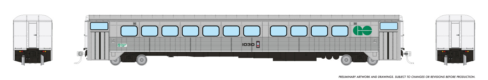Rapido HO Scale Hawker Single Level Coach GO Transit Late Scheme *Reservation*