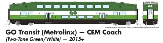Rapido HO Scale GO Transit (Metrolinx) CEM Bi Level Commuter Single Coach *Reservation*