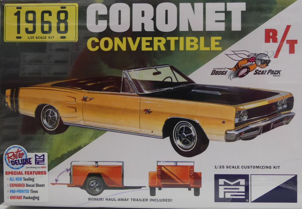 MPC 1968 DODGE CORONET CONVERTIBLE W/TRAILER 1:25 SCALE MODEL KIT