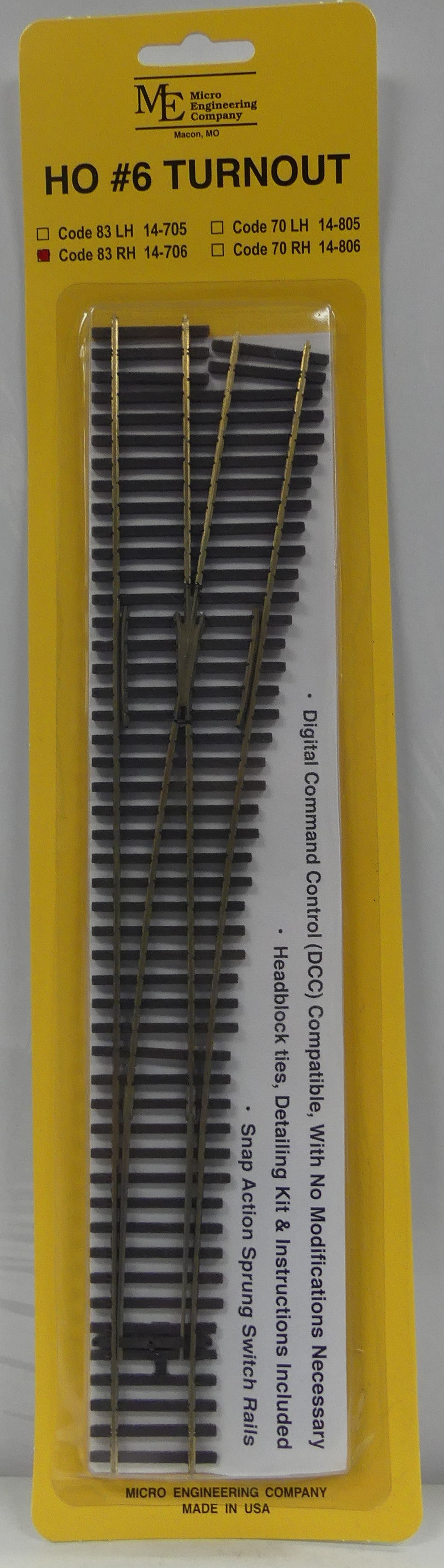 Micro Engineering Ho Scale Code 83 RH #6 Turnout