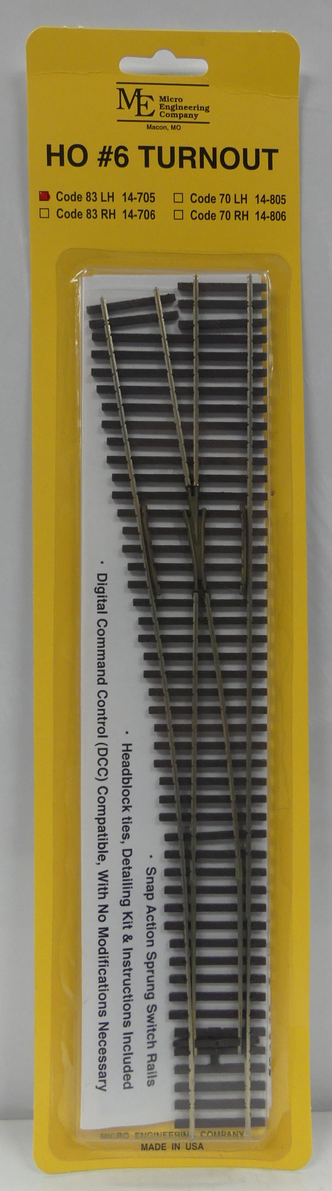 Micro Engineering Ho Scale Code 83 LH #6 Turnout