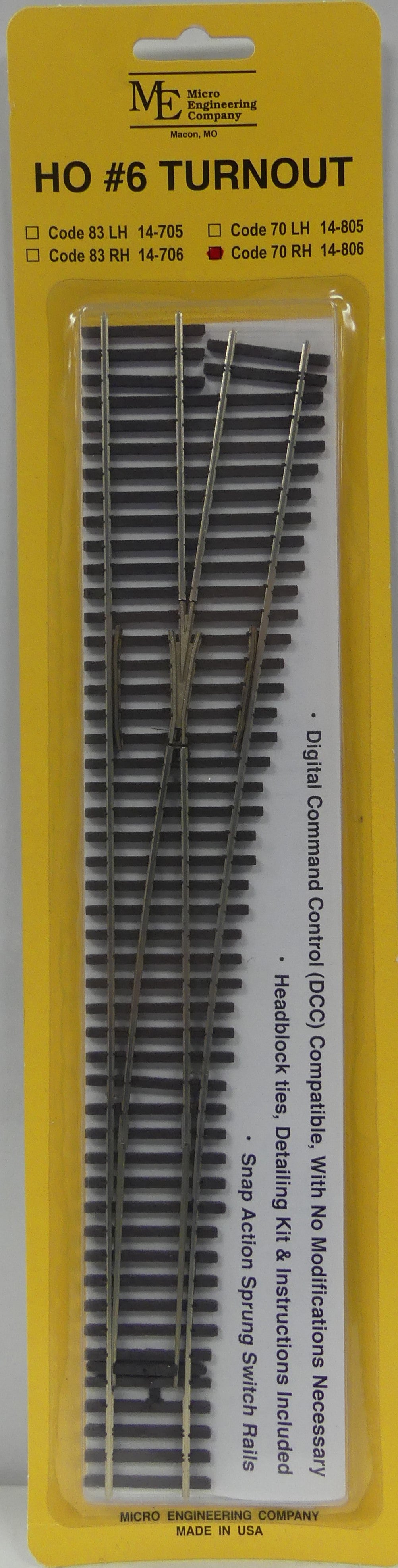 Micro Engineering Ho Scale Code 70 RH #6 Turnout