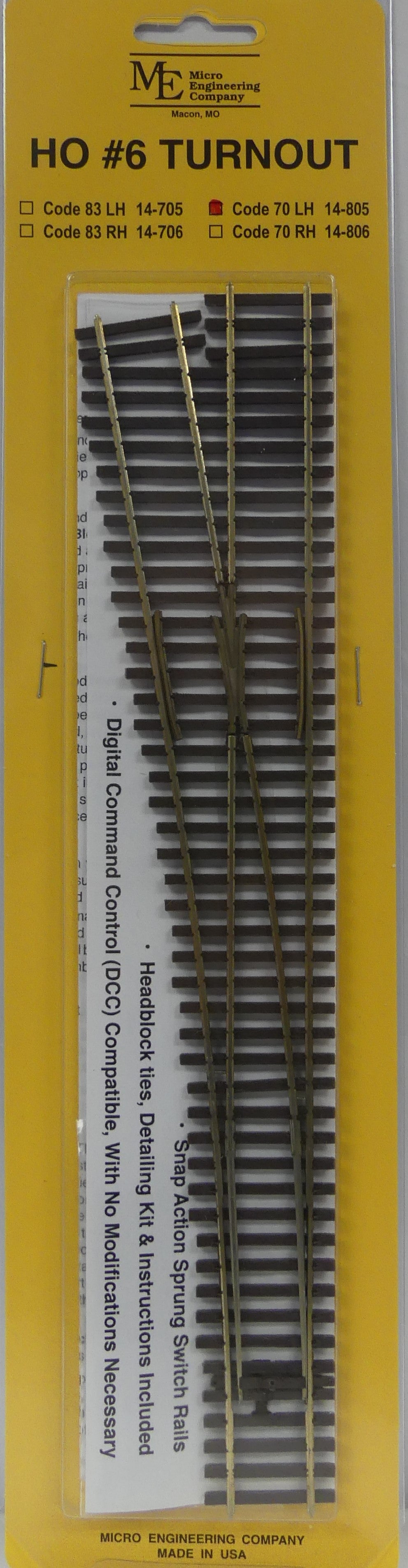 Micro Engineering Ho Scale Code 70 LH #6 Turnout
