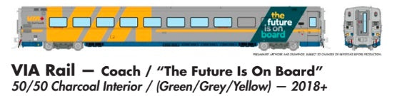 Rapido HO Scale LRC VIA Rail — Coach / “The Future Is On Board” Scheme *Reservation*
