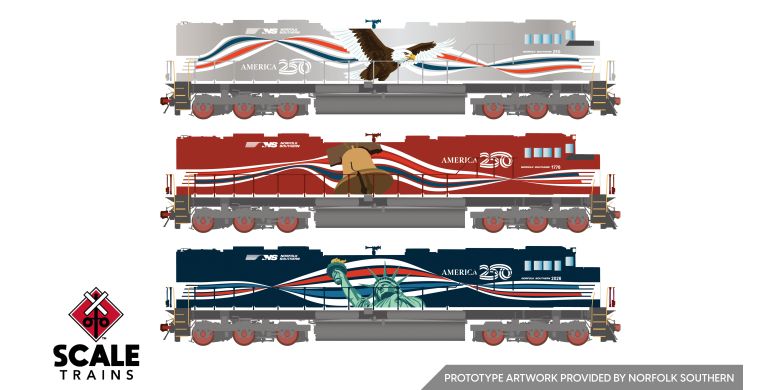 Scaletrains Rivet Counter SD70IAC, HO Scale Norfolk Southern America250 Commemorative Boxed Set (3) DCC & Sound *Reservation*