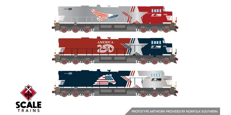 Scaletrains Rivet Counter GE ES44AC, HO Scale Norfolk Southern America250 Commemorative Boxed Set (3) DCC & Sound *Reservation*