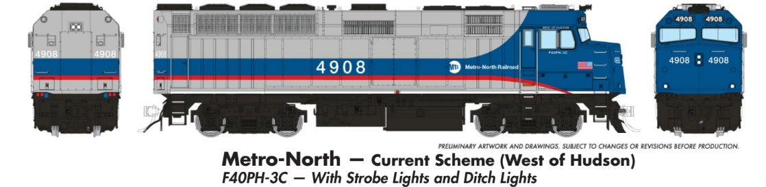 Rapido Ho Scale F40PH-3C Metro North (West of Hudson Scheme) W/Ditchlights & Strobe Lights DCC & Sound *Reservation*
