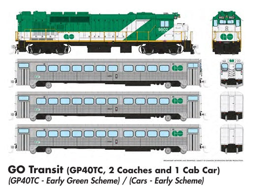 Rapido Ho Scale Go Transit GP40TC/ Single Level Commuter Car Set (Early W/O Stripes ) DCC Ready *Reservation*
