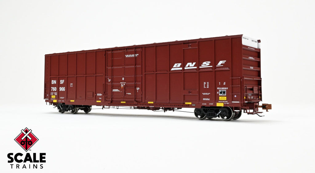 Rivet Counter HO Scale Trinity 60' 7500 12' Plug-Door High-Cube Boxcar, BNSF/Wedge/Conspicuity Stripes #760966