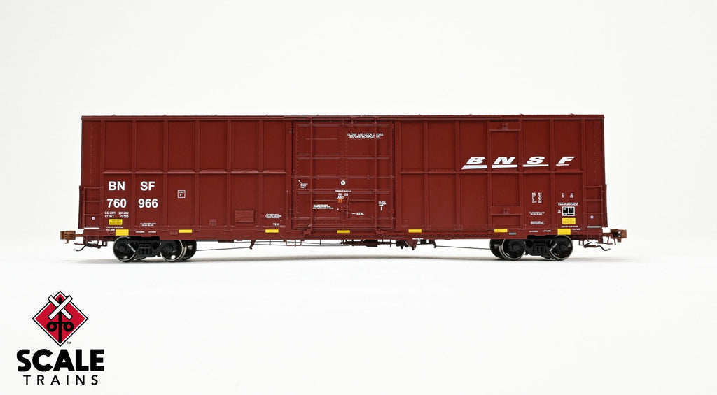 Rivet Counter HO Scale Trinity 60' 7500 12' Plug-Door High-Cube Boxcar, BNSF/Wedge/Conspicuity Stripes #760966