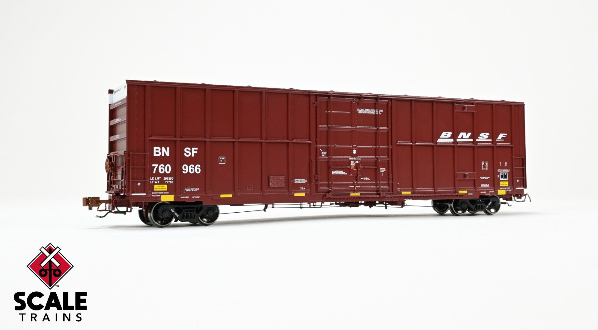 Rivet Counter HO Scale Trinity 60' 7500 12' Plug-Door High-Cube Boxcar, BNSF/Wedge/Conspicuity Stripes #760966