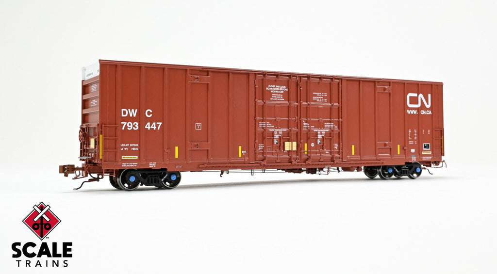 Rivet Counter HO Scale Trinity 60' 7500 8' Double-Plug-Door High-Cube Boxcar, Canadian National/Conspicuity Stripes/DWC
