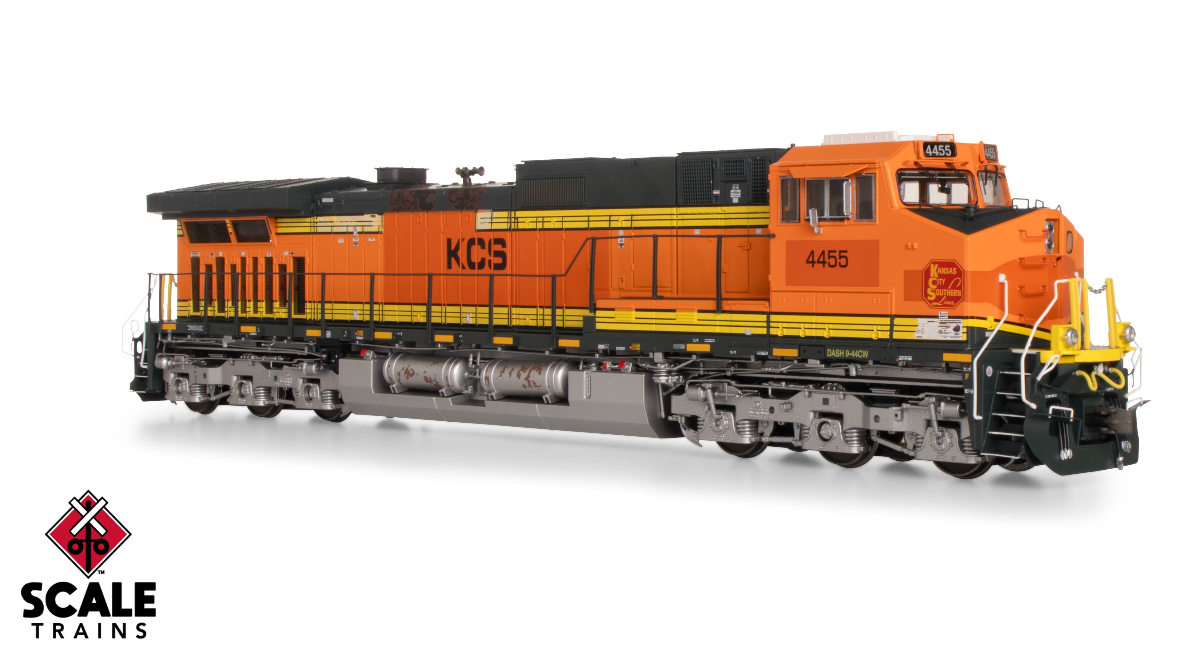 Scaletrains Rivet Counter HO Scale GE DASH 9-44CW, Kansas City Southern/ex-BNSF Heritage II Patched/Exhaust Burn Marks #4455 DCC & Sound