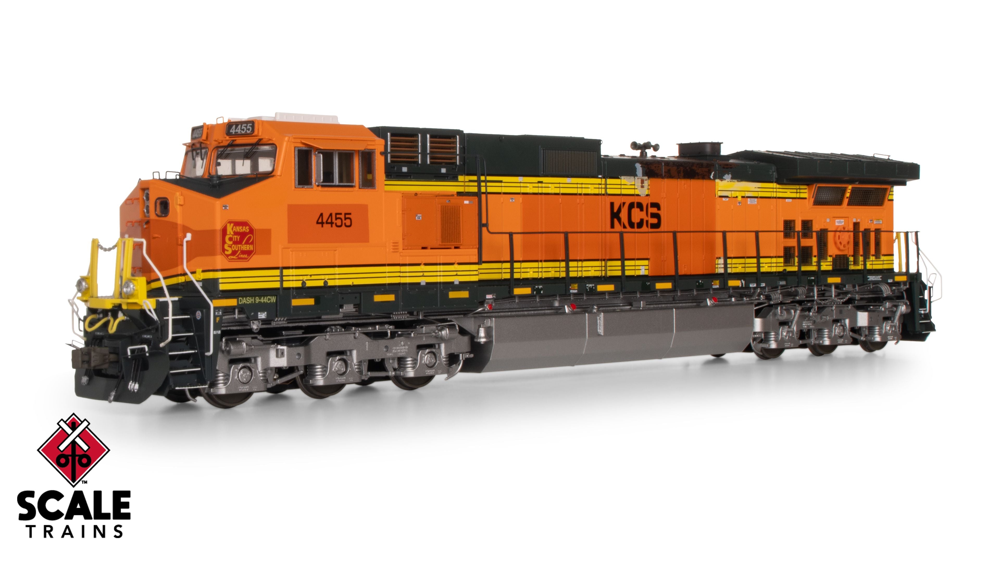 Scaletrains Rivet Counter HO Scale GE DASH 9-44CW, Kansas City Southern/ex-BNSF Heritage II Patched/Exhaust Burn Marks #4455 DCC & Sound