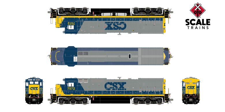 Scaletrains Rivet Counter HO Scale GE DASH 8-40C, CSX/YN2/Conspicuity Stripes #7572 DCC Ready *Reservation*