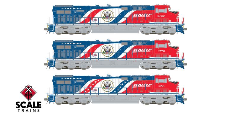 Scaletrains Rivet Counter GE ET44AC, HO Scale BNSF America250 Commemorative Boxed Set (3) DCC & Sound *Reservation*
