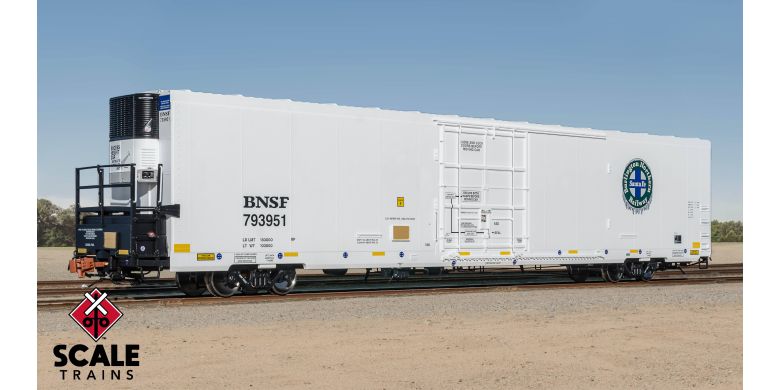 Scaletrains Rivet Counter HO Scale Trinity 82' 7711 Mechanical Reefer, BNSF/Loco Icicles/Conspicuity Stripes/Carrier Sound